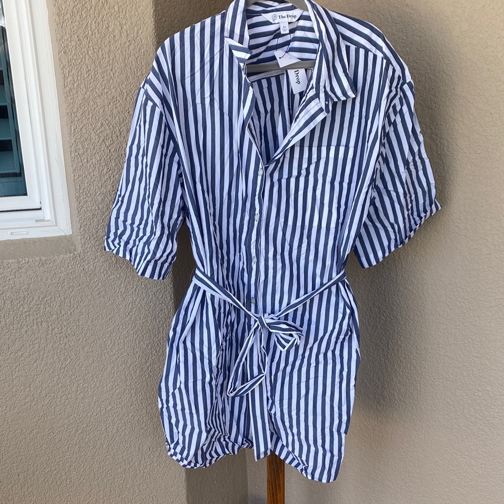 Amazon Navy and White Striped Casual Shirt